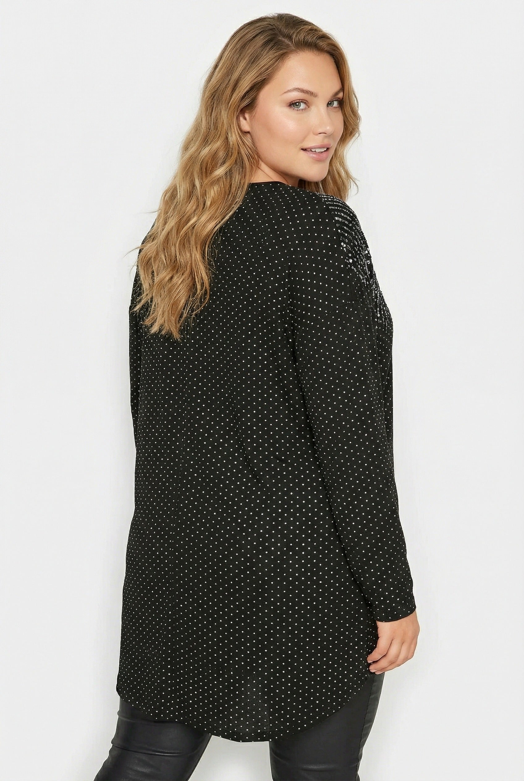 Siyah Payet İşlemeli Büyük Beden Bluz | Işıltılı Tunik