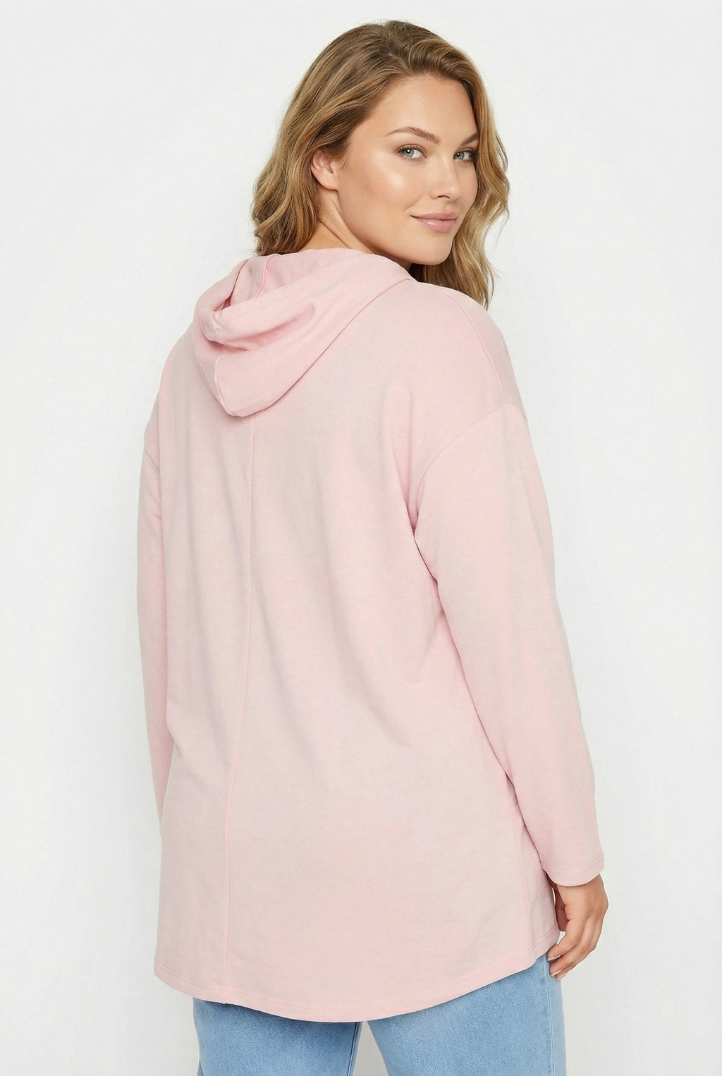 Kapüşonlu Payet Detaylı Pembe Uzun Kollu Sweatshirt