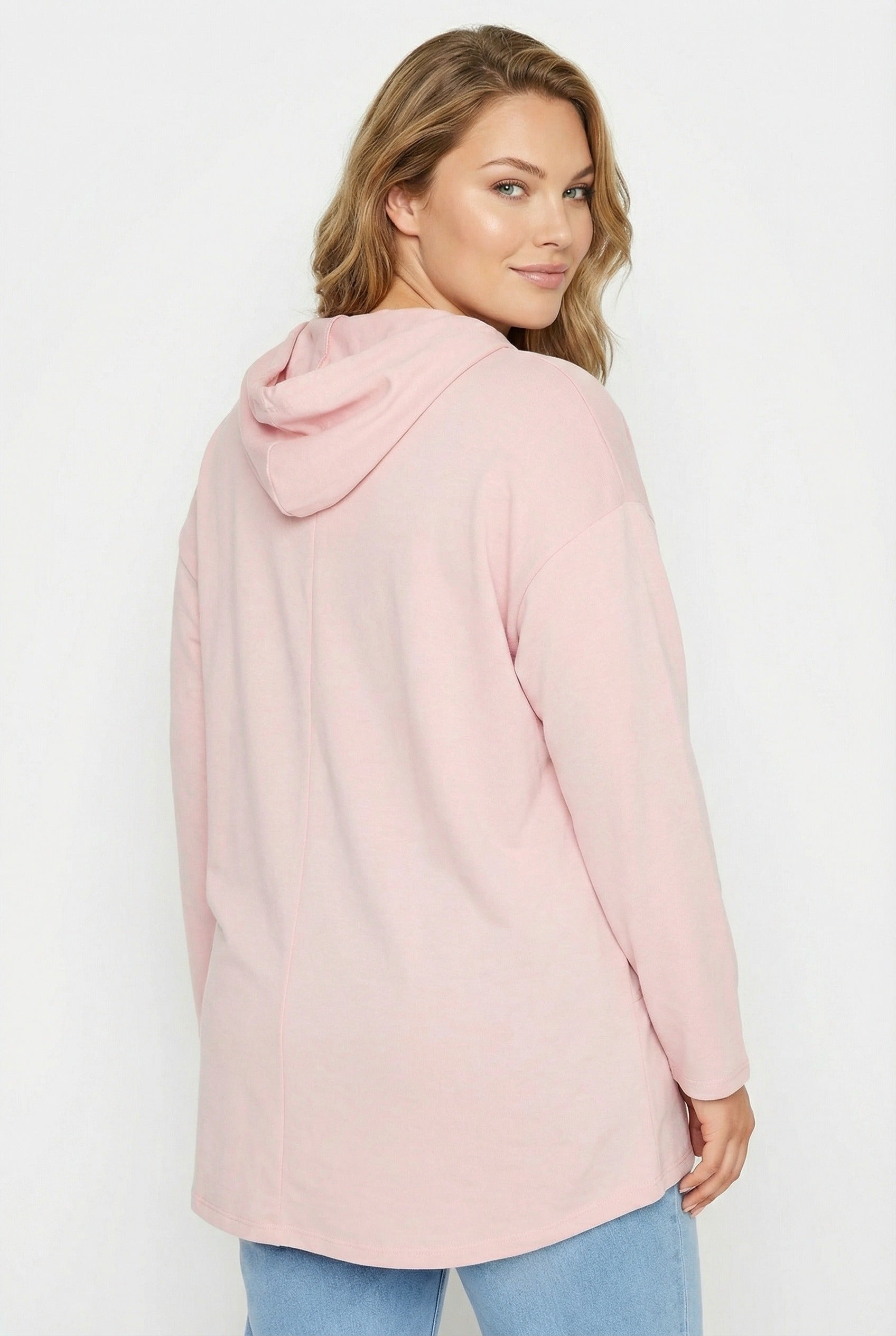 Kapüşonlu Payet Detaylı Pembe Uzun Kollu Sweatshirt