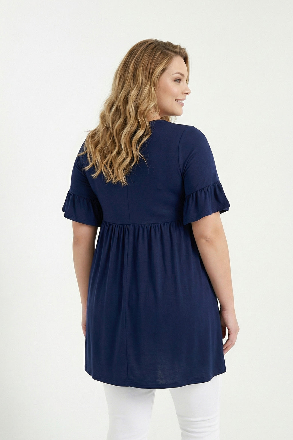 Lacivert Kol Detaylı Beli Lastikli Pileli Tunik T-shirt