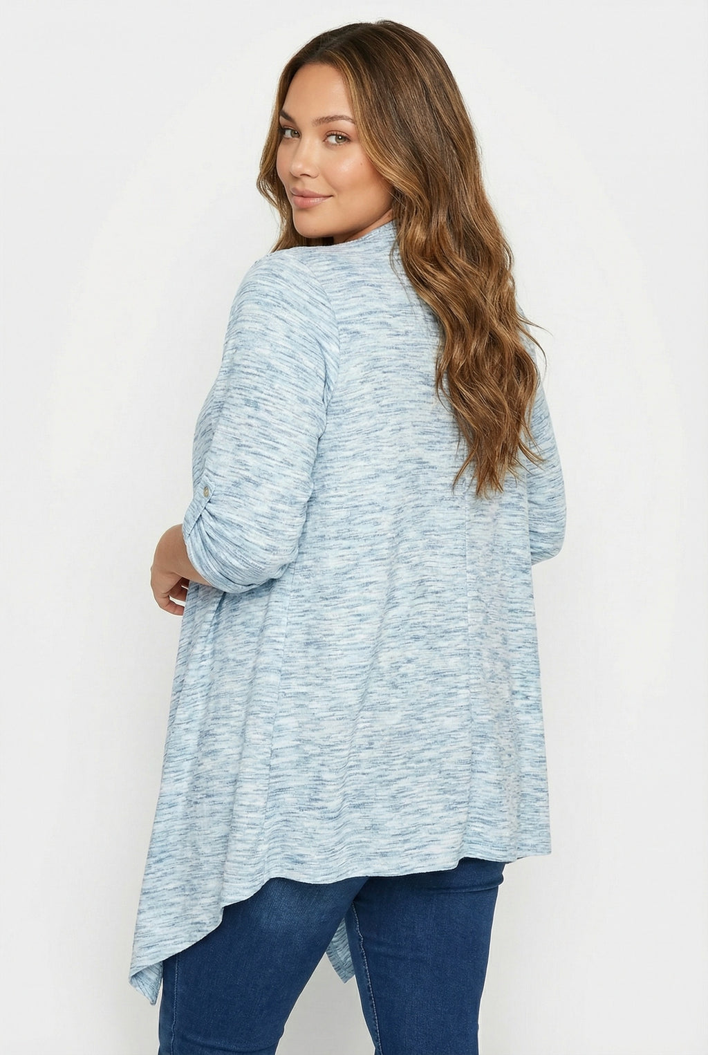 Asimetrik Kesim Uzun Kollu İnce Hırka - Açık Mavi Kadın Hırkası