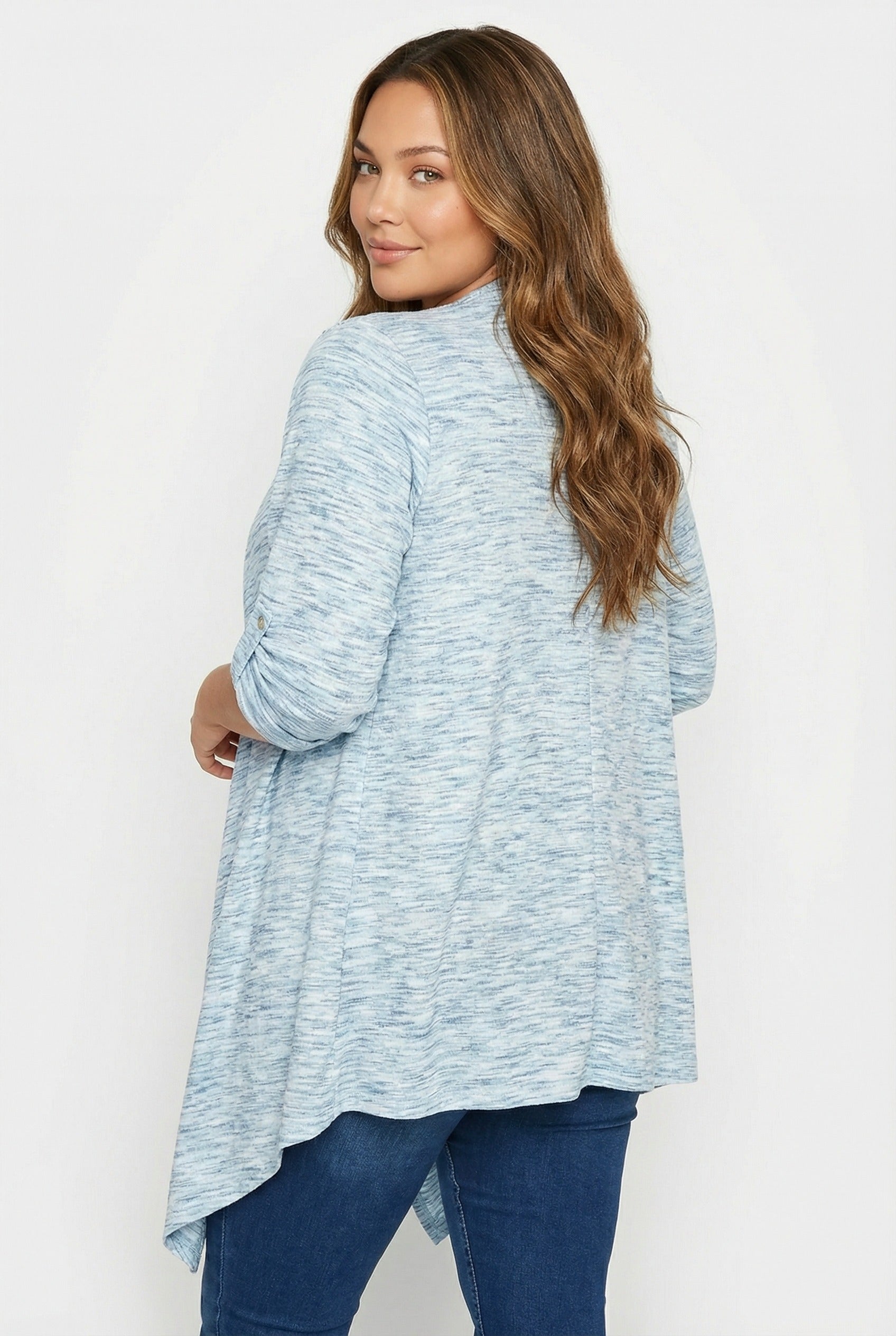 Asimetrik Kesim Uzun Kollu İnce Hırka - Açık Mavi Kadın Hırkası