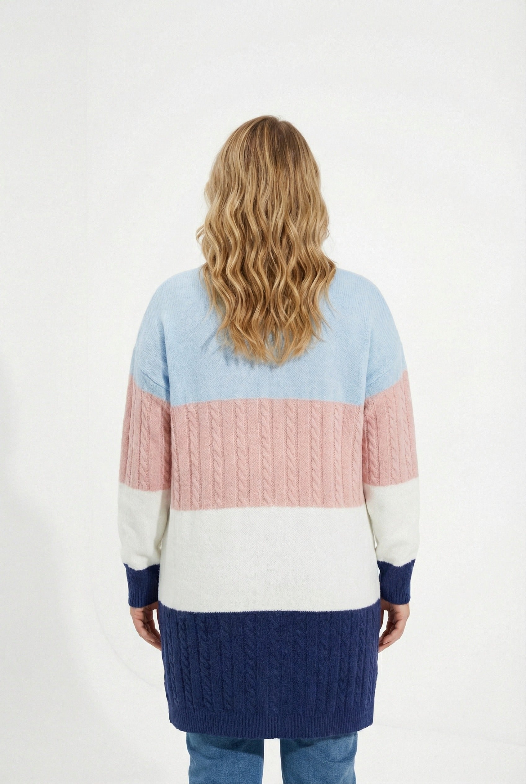 Renk Bloklu Uzun Kollu Triko Hırka - Çok Renkli, Rahat Kesim