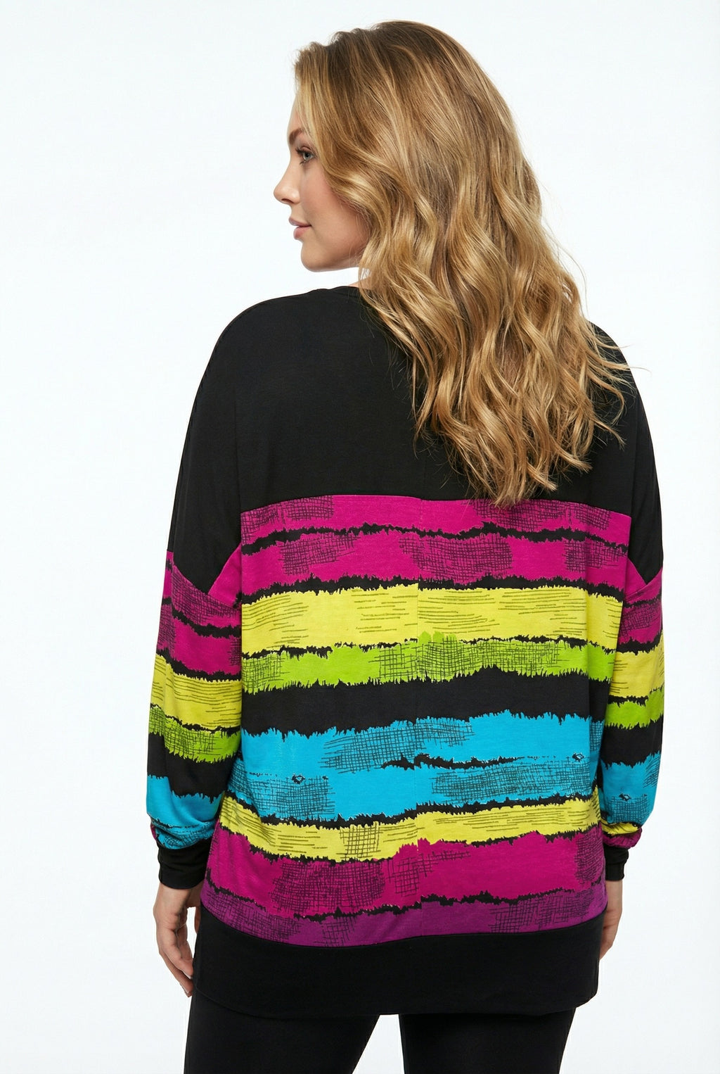 Siyah Renkli Çizgili Büyük Beden Bluz | Canlı Tunik