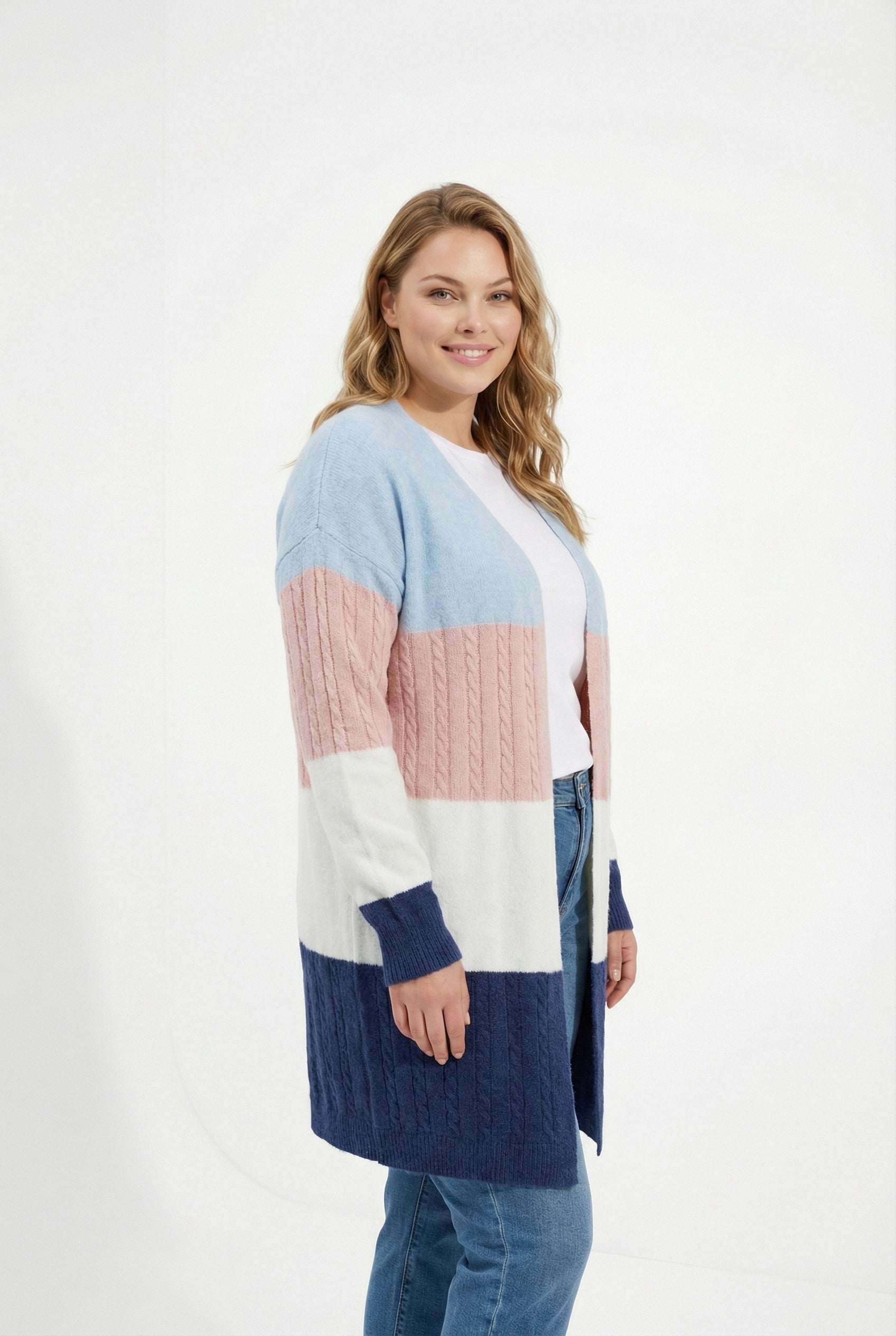 Renk Bloklu Uzun Kollu Triko Hırka - Çok Renkli, Rahat Kesim