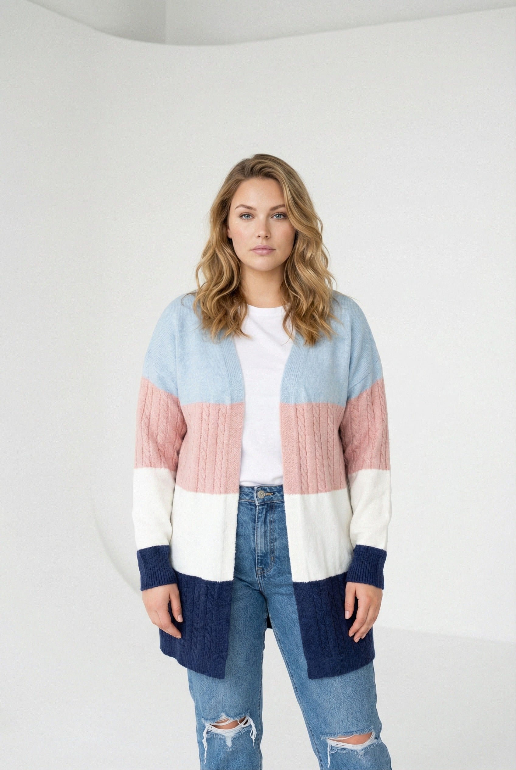 Renk Bloklu Uzun Kollu Triko Hırka - Çok Renkli, Rahat Kesim