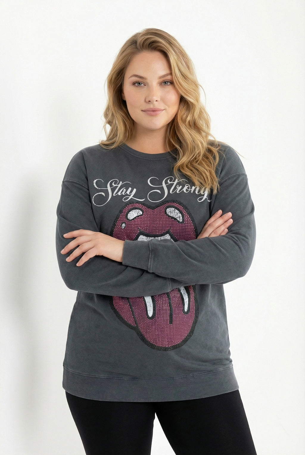 Antrasit Yıkamalı Pul Detaylı Sweatshirt - Rahat ve Şık Tasarım