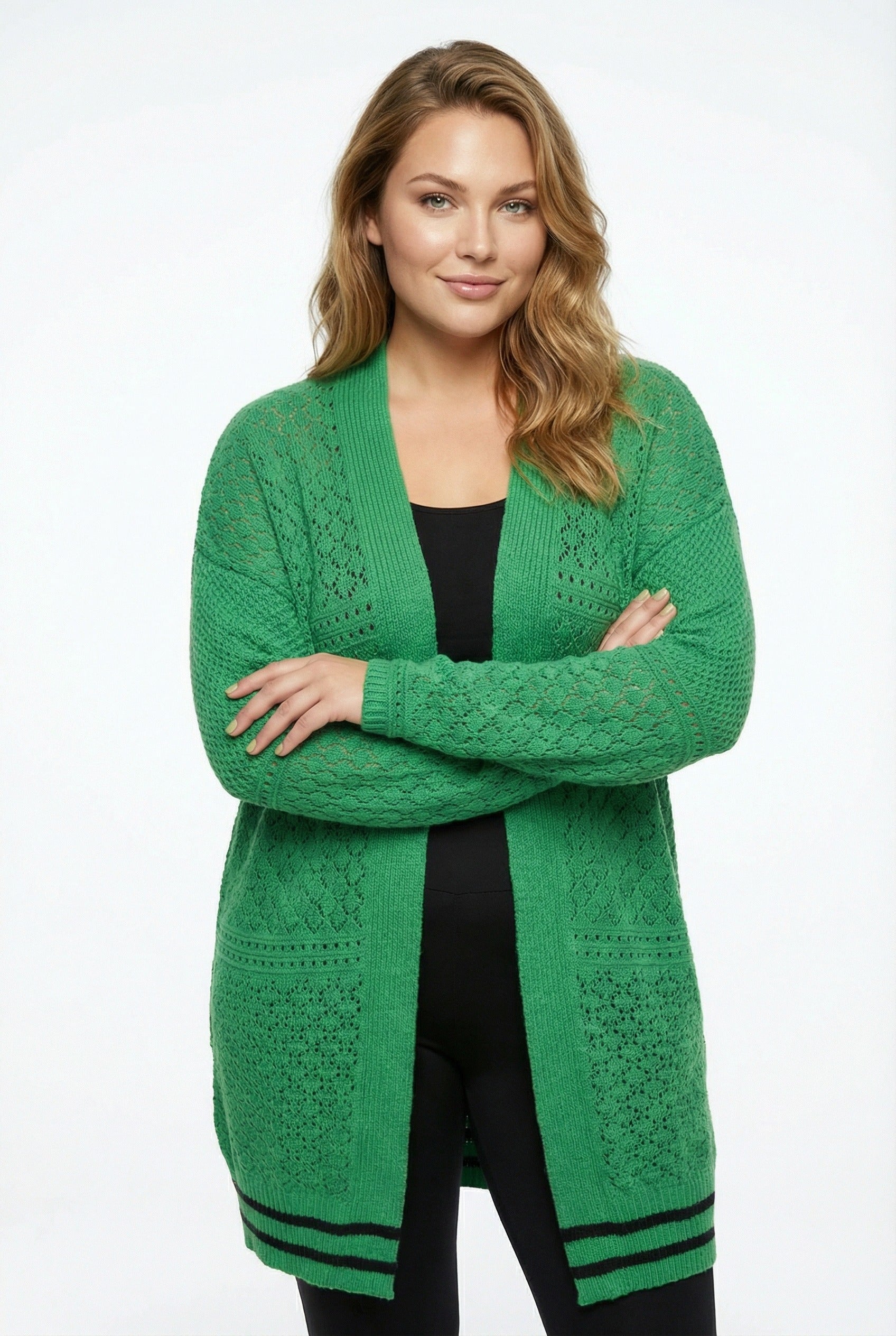 Yeşil Dantel Hırka - Uzun Kollu, Kapamasız, Şık Tasarım