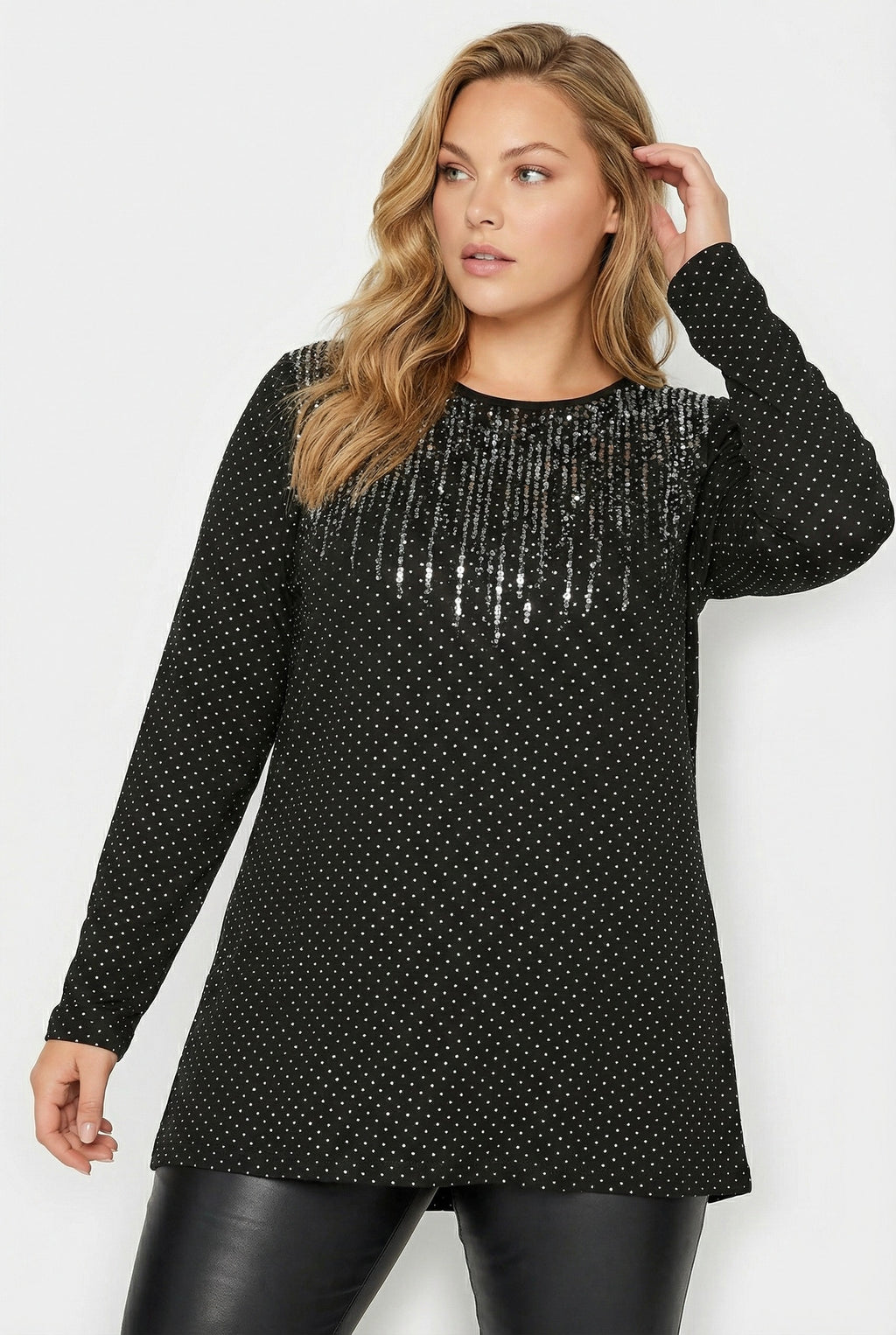 Siyah Payet İşlemeli Büyük Beden Bluz | Işıltılı Tunik