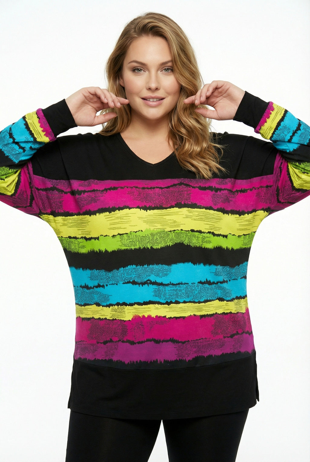 Siyah Renkli Çizgili Büyük Beden Bluz | Canlı Tunik