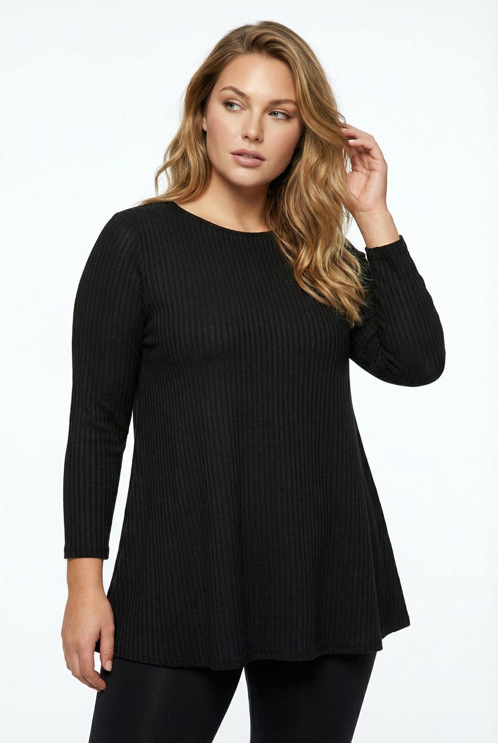 Siyah Uzun Kollu Fitilli T-shirt - Rahat ve Şık Tasarım