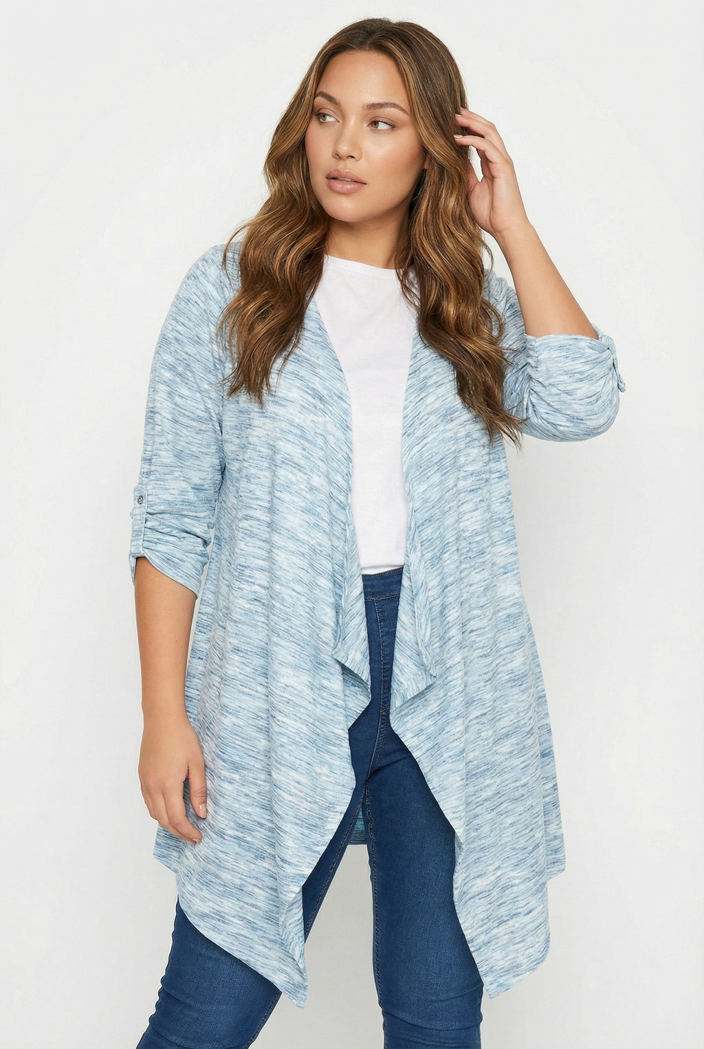 Asimetrik Kesim Uzun Kollu İnce Hırka - Açık Mavi Kadın Hırkası