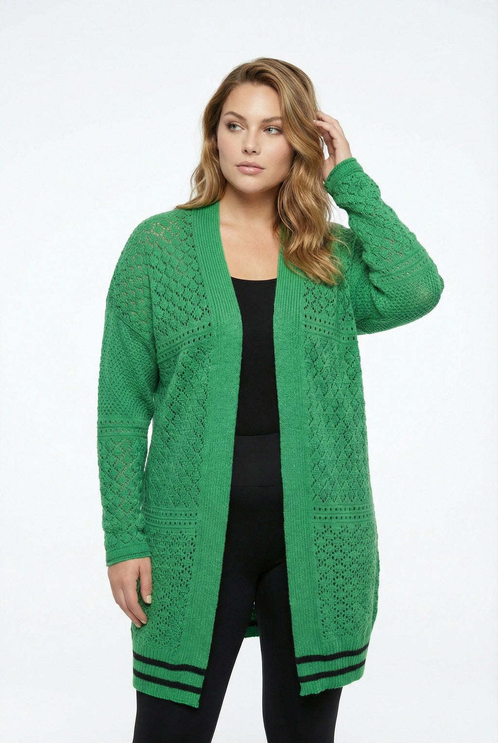 Yeşil Dantel Hırka - Uzun Kollu, Kapamasız, Şık Tasarım