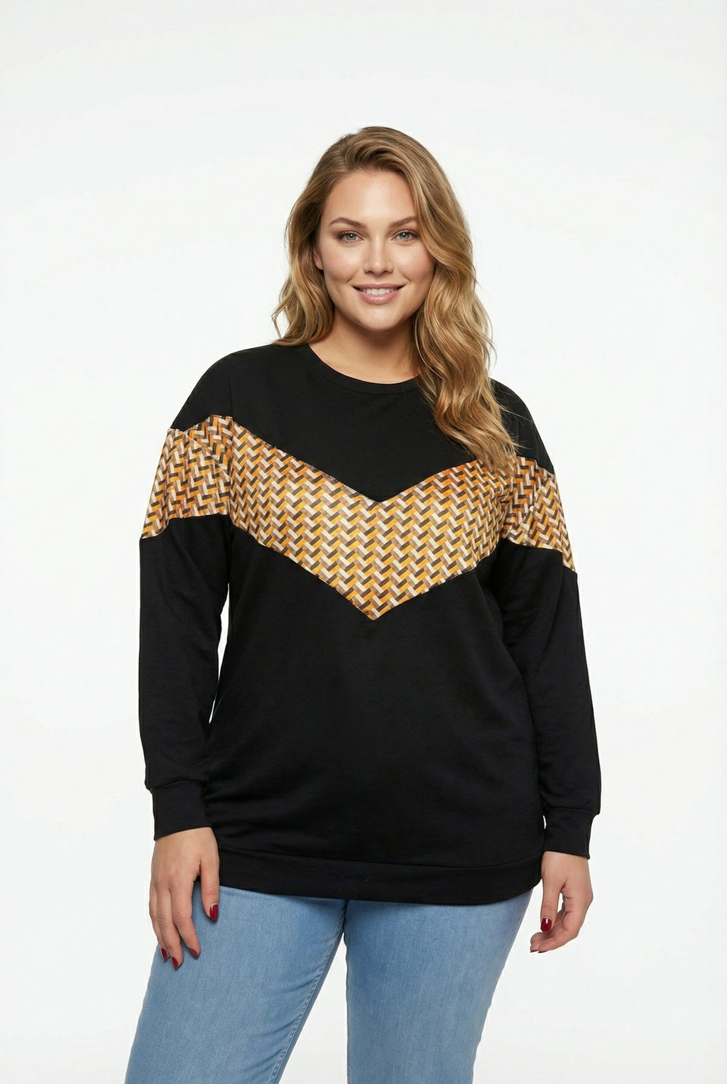 Desenli Uzun Kollu Siyah Sweatshirt - Rahat ve Şık Tasarım