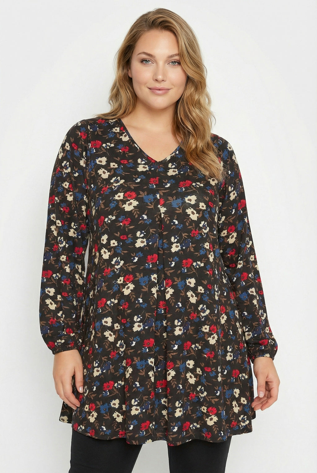 Çiçek Desenli Uzun Kollu V Yaka Bluz - Şık ve Rahat Tasarım