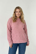 Kapüşonlu İnce Örme Sweatshirt - Pembe Renk ve Cepli Tasarım