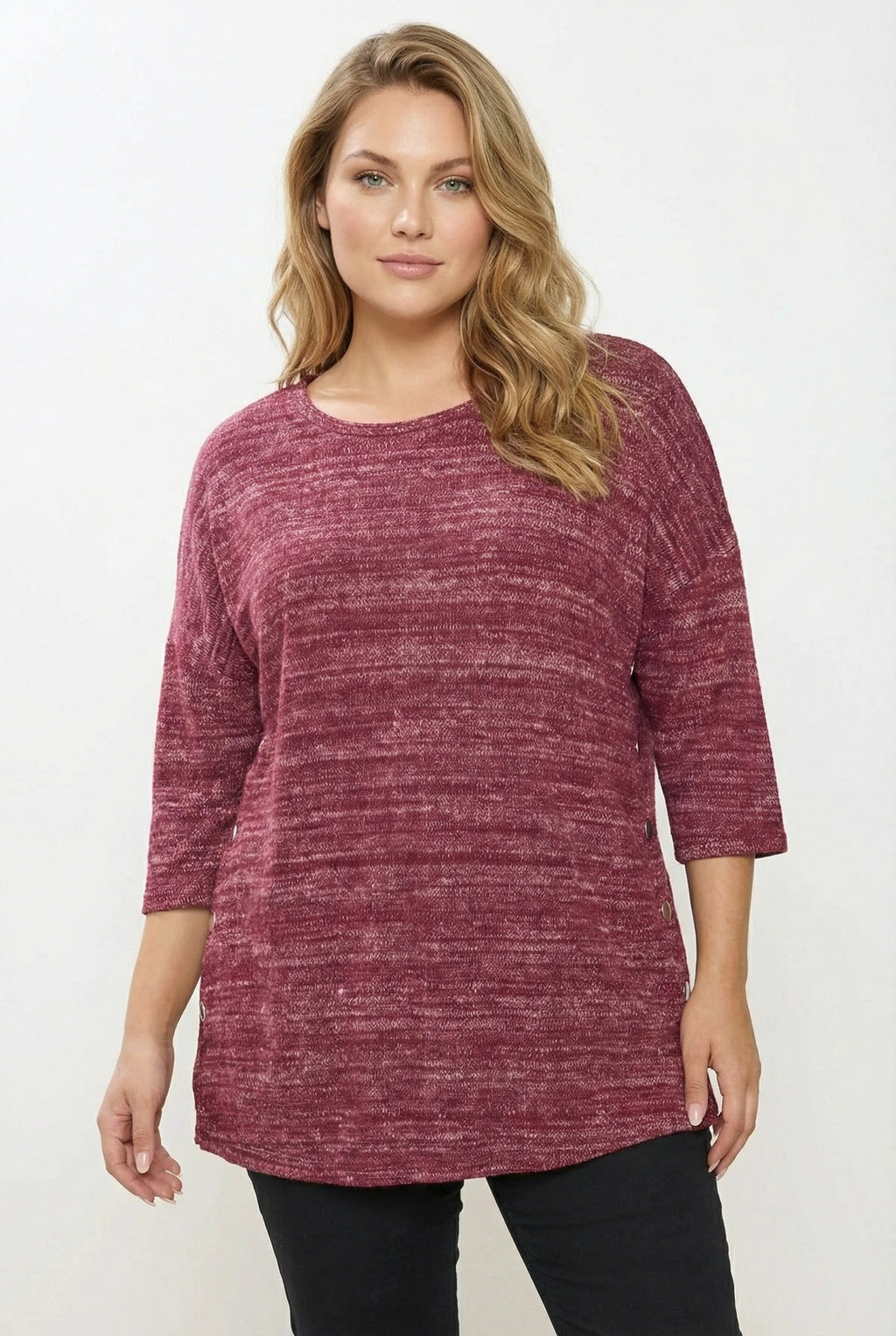 Mor Yarım Kol Düğme Detaylı Rahat Sweatshirt - Konfor ve Şıklık