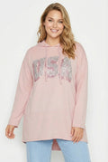 Kapüşonlu Payet Detaylı Pembe Uzun Kollu Sweatshirt