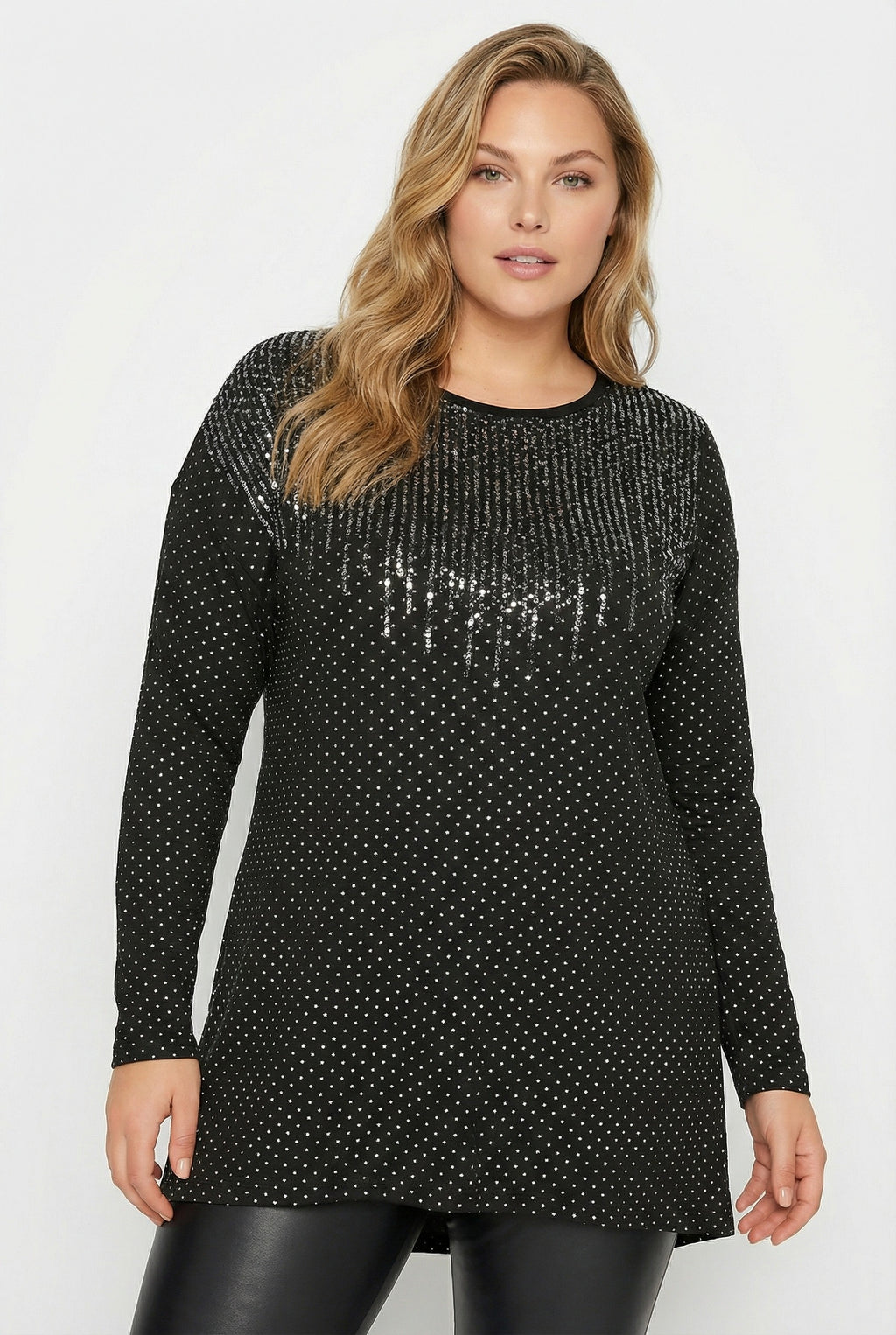 Siyah Payet İşlemeli Büyük Beden Bluz | Işıltılı Tunik