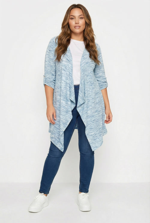 Asimetrik Kesim Uzun Kollu İnce Hırka - Açık Mavi Kadın Hırkası