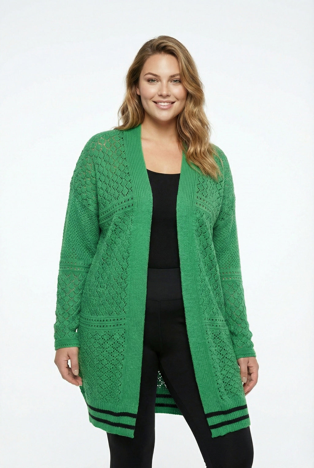 Yeşil Dantel Hırka - Uzun Kollu, Kapamasız, Şık Tasarım