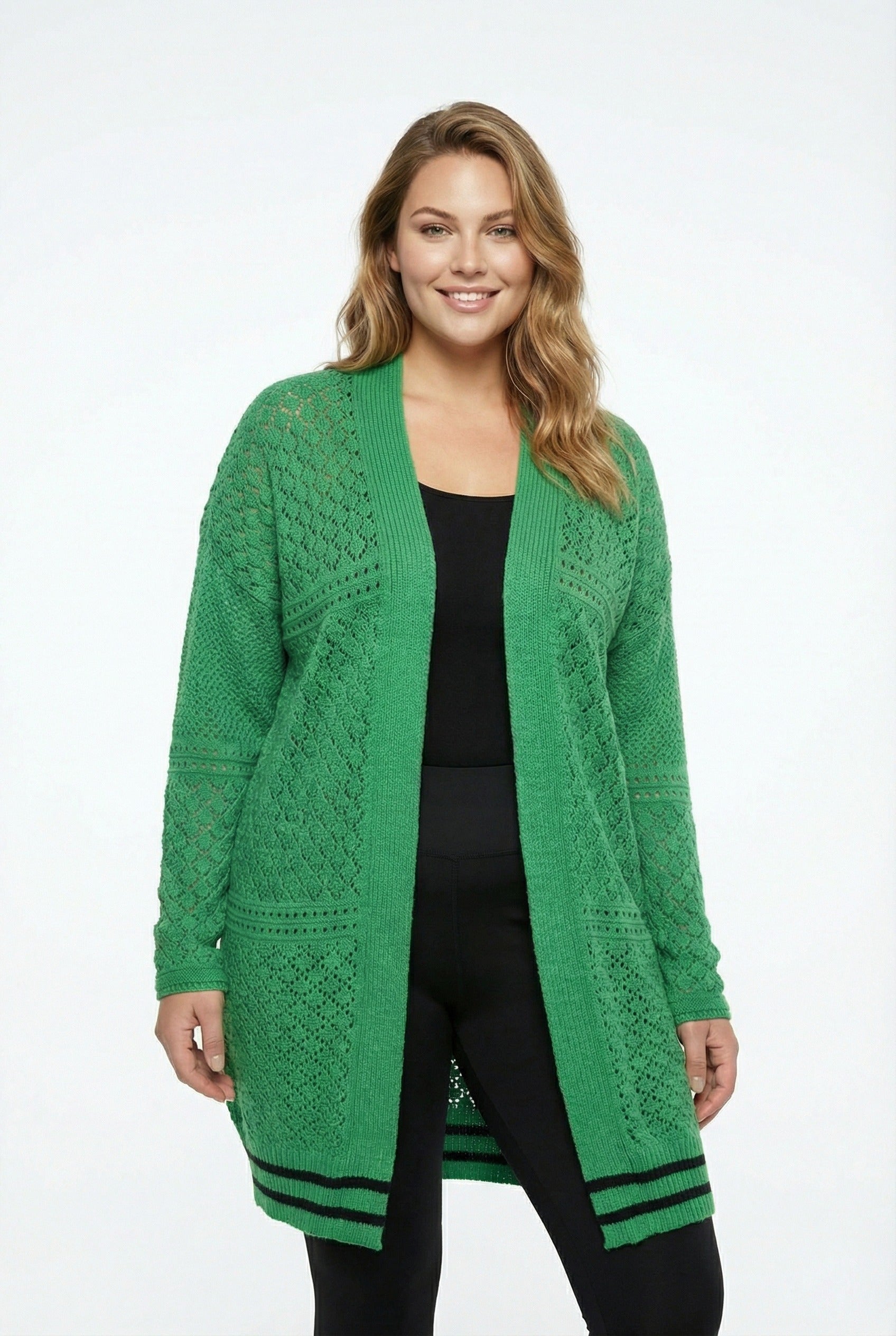 Yeşil Dantel Hırka - Uzun Kollu, Kapamasız, Şık Tasarım