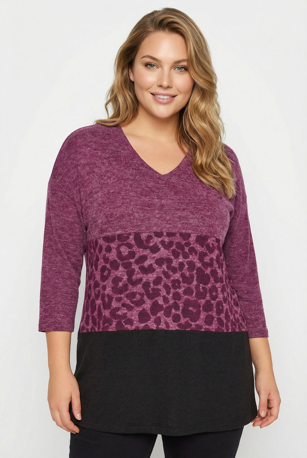 Mor V Yaka Uzun Kollu Peluş Sweatshirt - Şık ve Rahat Tasarım