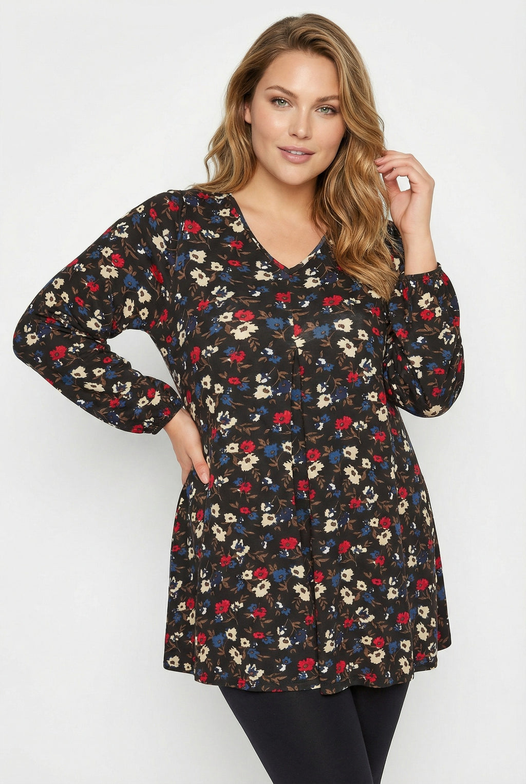 Çiçek Desenli Uzun Kollu V Yaka Bluz - Şık ve Rahat Tasarım