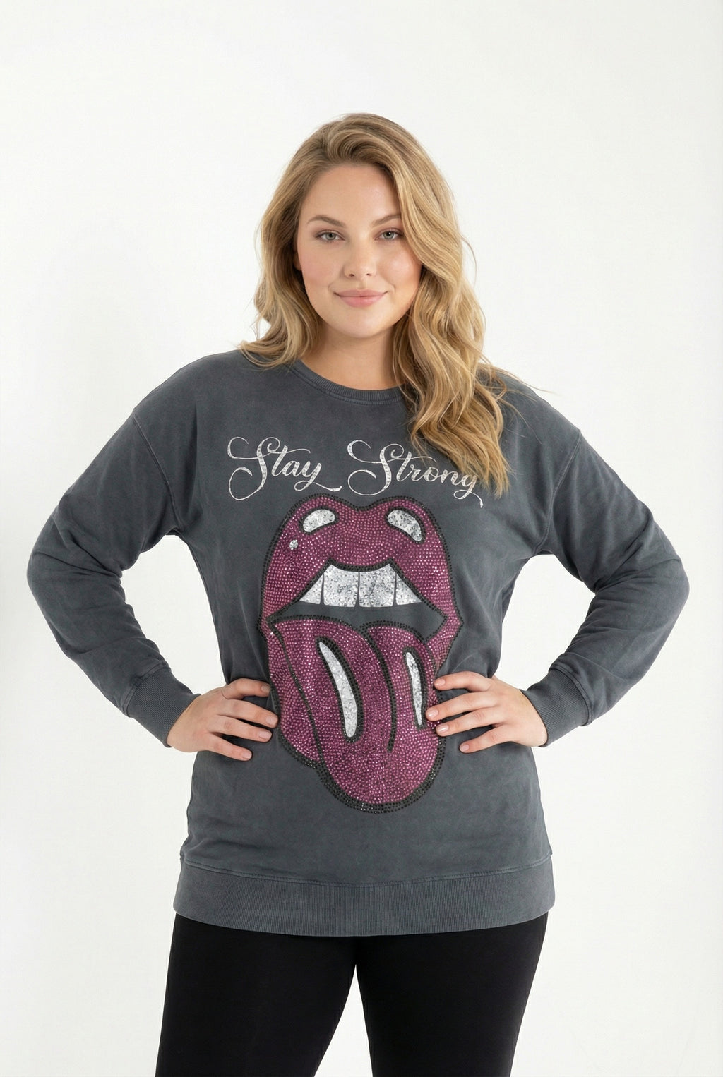 Antrasit Yıkamalı Pul Detaylı Sweatshirt - Rahat ve Şık Tasarım