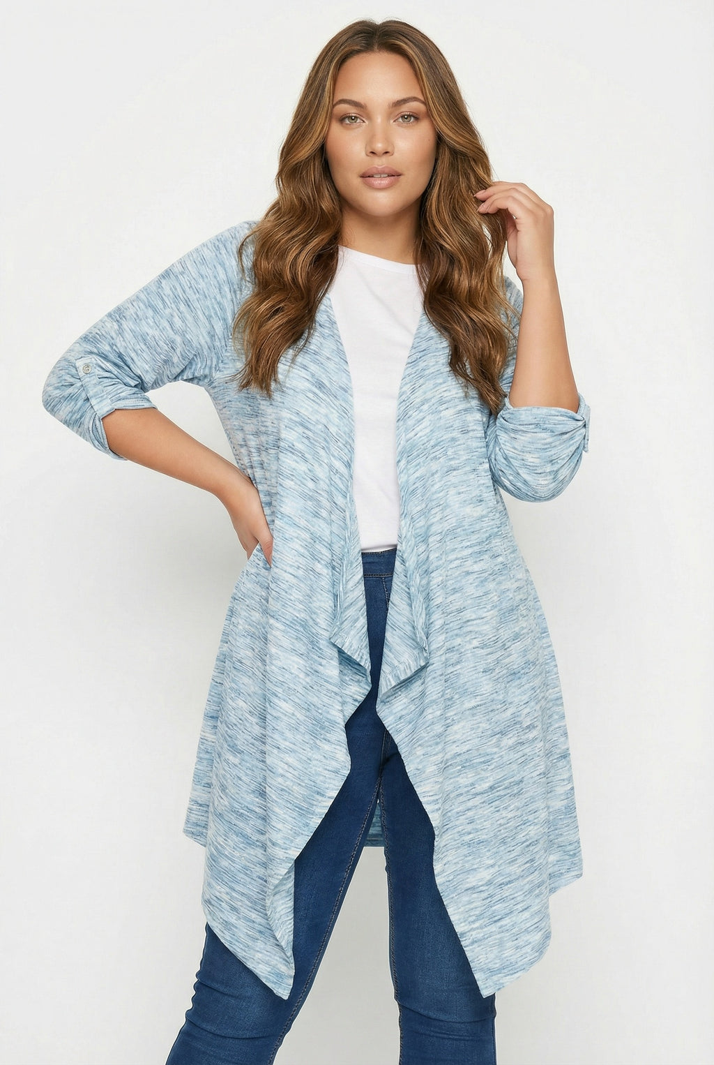 Asimetrik Kesim Uzun Kollu İnce Hırka - Açık Mavi Kadın Hırkası