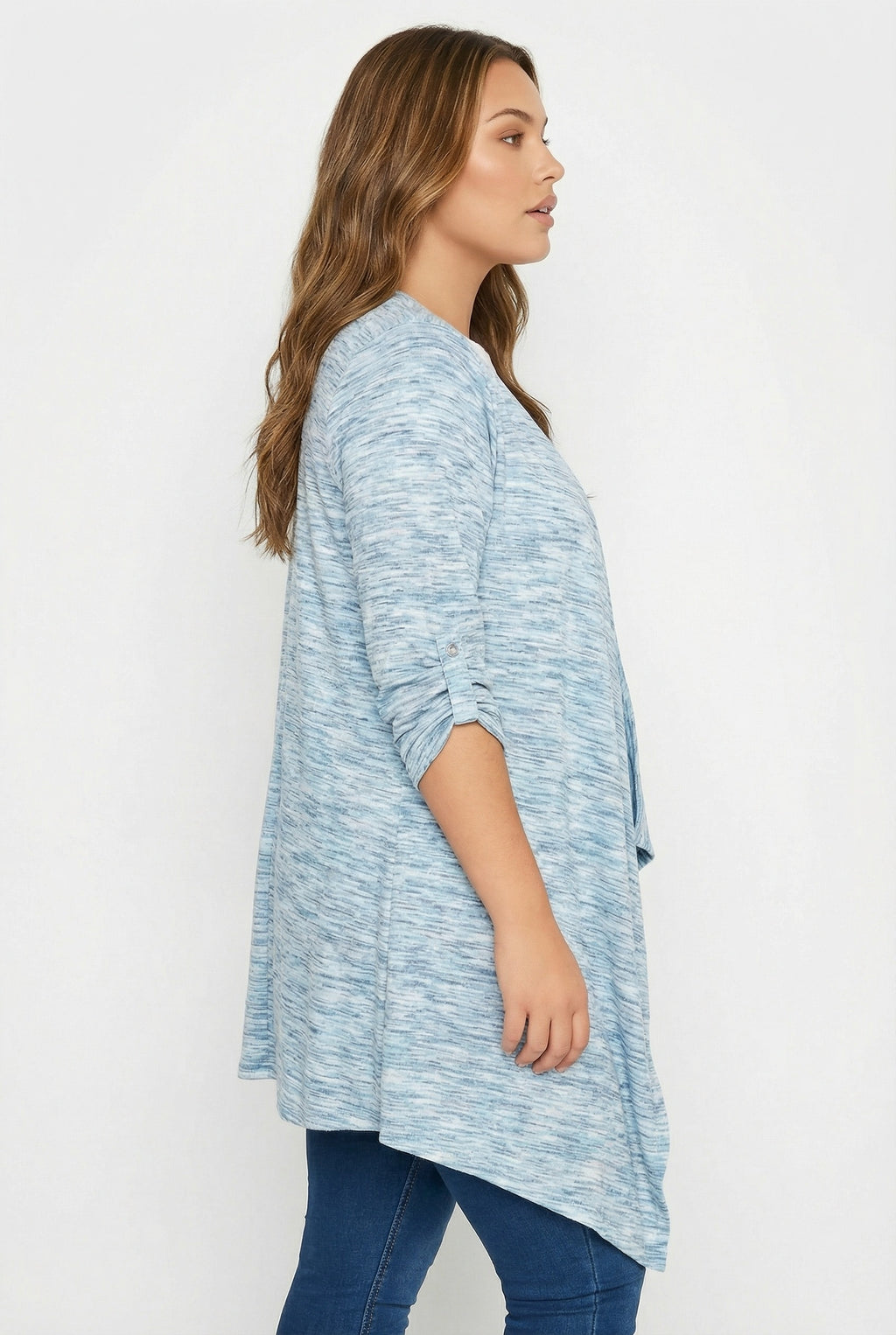 Asimetrik Kesim Uzun Kollu İnce Hırka - Açık Mavi Kadın Hırkası
