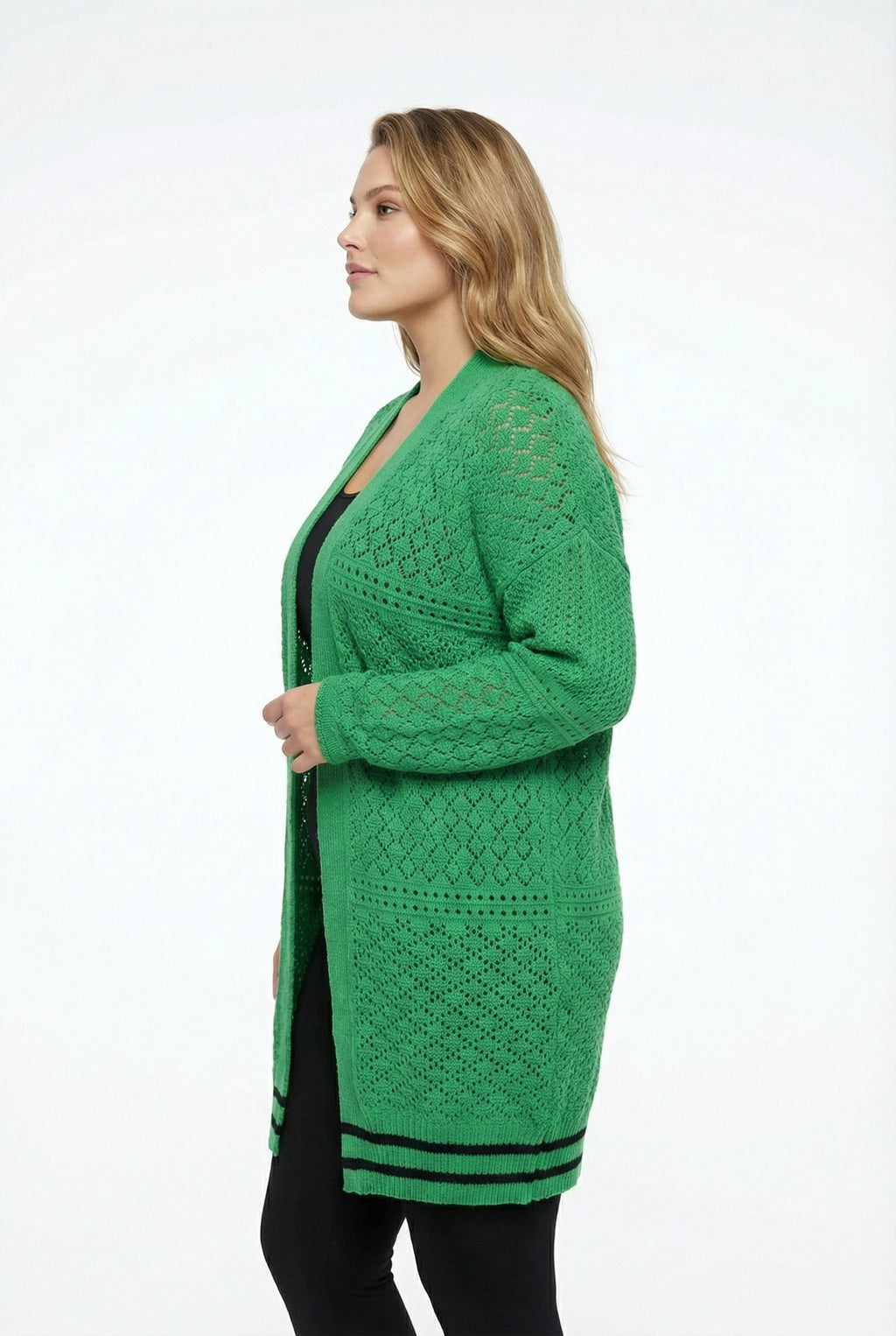 Yeşil Dantel Hırka - Uzun Kollu, Kapamasız, Şık Tasarım