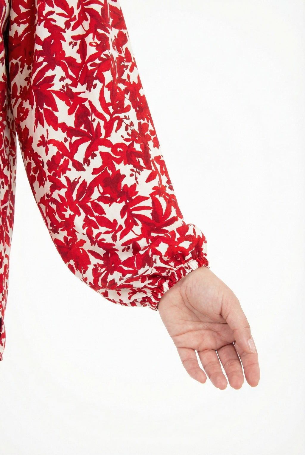 Desenli Uzun Kollu Bordo Bluz - Büzgülü Yaka, Şık ve Rahat