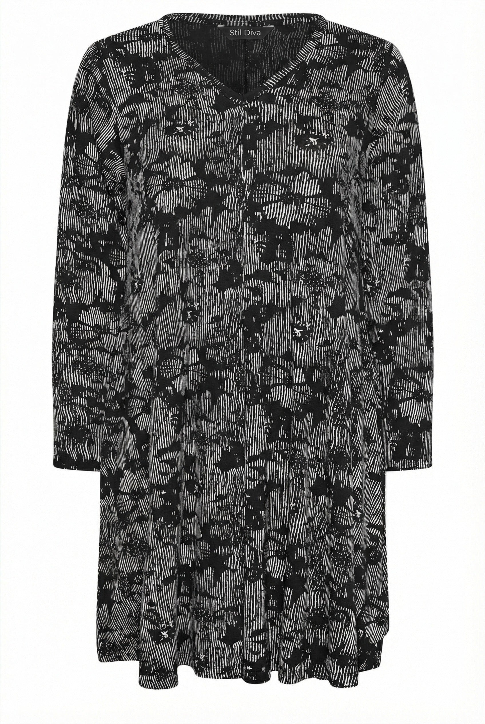 Desenli Midi Boy V Yaka Uzun Kollu Elbise - Rahat ve Şık Seçim